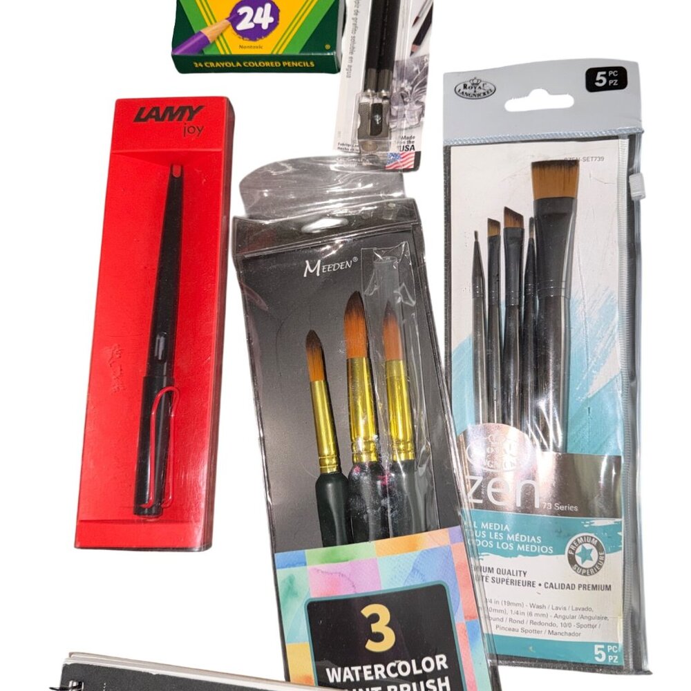 Art Supplies Bundle With Sketch Pads Colored Pencils Paint Brushes Pastel Chalk - Picture 3 of 6